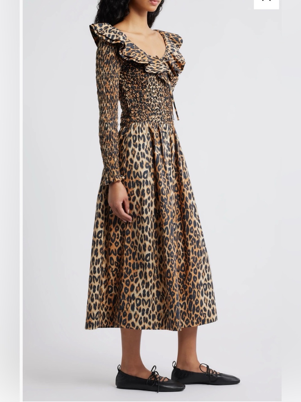 Damson Madder Leopard Print Smocked Organic Cotton Dress Brown Black Size 6
